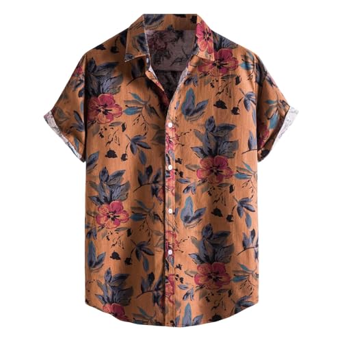 Hawaii-Hemd, Strandhemd, Herren, Sommer, bedruckt, Knopfleiste, normale Passform, tropisches Hemd, 70er-Jahre, Hawaii-Shirt, 70er-Jahre, Hawaii-Shirts für Herren, Größe 48, L von SUIBOZ