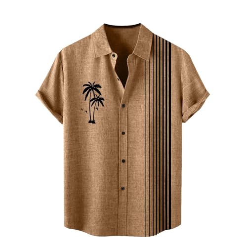 Herren Retro 50er Jahre Bowling Camp Shirt Kurzarm Rockabilly Stil Sommer Button Down Hemd egular Fit Band T Shirts Hawaii-Hemden Strand Funky hässliche Shiteshirts tropische Hemden für Herren (Gelb, von SUIBOZ