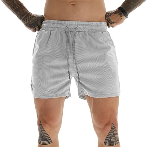 Herren Sport Fitness Casual Shorts – Atmungsaktive Flat Front Shorts für Sport – Herren Activewear Elastische Shorts für Kniebeugen, Gewichtheben, Laufen, Gehen, Radfahren, Boxen (D, M) von SUIBOZ