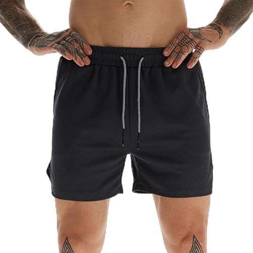 Herren Sport Fitness Casual Shorts – Atmungsaktive Flat Front Shorts für Sport – Herren Activewear Elastische Shorts für Kniebeugen, Gewichtheben, Laufen, Walken, Radfahren, Boxen (A, 3XL) von SUIBOZ