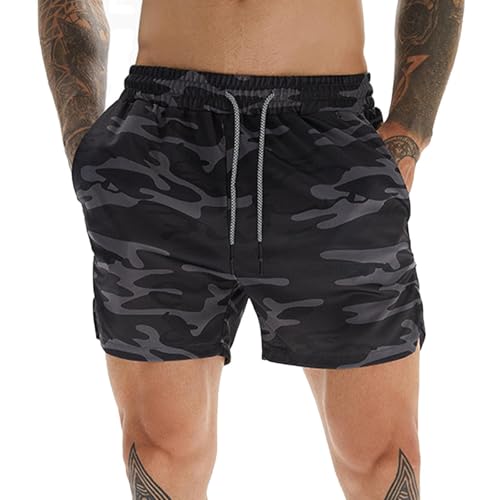 Herren Sport Fitness Casual Shorts – Atmungsaktive Flat Front Shorts für Sport – Herren Activewear Elastische Shorts für Kniebeugen, Gewichtheben, Laufen, Walken, Radfahren, Boxen (B, 3XL) von SUIBOZ