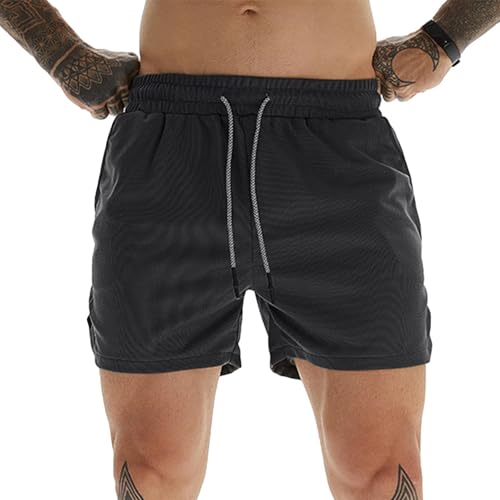 Herren Sport Fitness Casual Shorts – Atmungsaktive Flat Front Shorts für Sport – Herren Activewear Elastische Shorts für Kniebeugen, Gewichtheben, Laufen, Walken, Radfahren, Boxen (C, L) von SUIBOZ