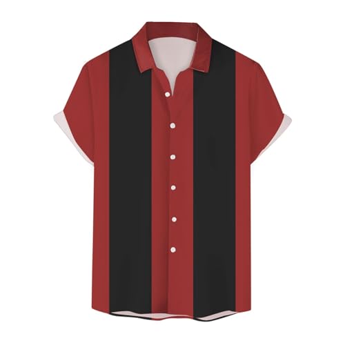 Herren Vintage Bowling Shirt 50er Rockabilly Stil Sommer Tops Bowling Shirts für Männer Vintage 90er Jahre Outfit Button Down Klassische Regular Fit Band T-Shirts Hawaiihemden Sommer (Rot, L) von SUIBOZ