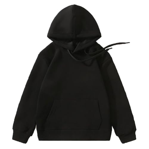 Kinder-Kapuzenpullover für Jungen und Mädchen, langärmelig, mit Taschen, Kordelzug, athletisches T-Shirt (schwarz, 7–8 Jahre) von SUIBOZ