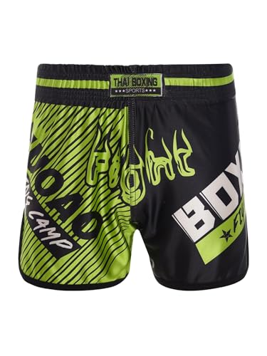 Muay Thai Shorts für Kinder, Mädchen, Jungen, Boxen, Kickboxen, MMA-Training, Oberkörper, Satinkampf-Shorts, BJJ Grappling (B, 11-12 Jahre) von SUIBOZ