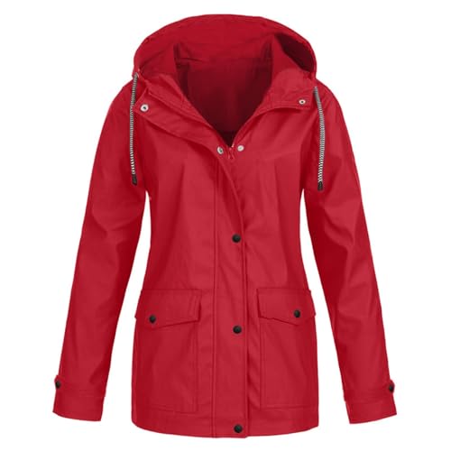 SUIBOZ Damenmantel, wasserdichte Jacke, Wintermäntel für Damen, Übergröße, solide, Outdoor-Sportbekleidung mit Kapuze, solide Regenjacke, wasserdicht, winddicht, lockeres Oberteil für den Winter, Rot SUIBOZ Damenmantel, wasserdichte Jacke, Wintermäntel für Damen, Übergröße, solide, Outdoor-Sportbekleidung mit Kapuze, solide Regenjacke, wasserdicht, winddicht, lockeres Oberteil für den Winter, Rot von SUIBOZ