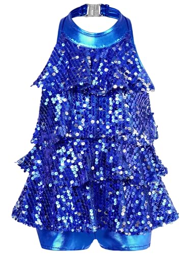 SUIBOZ Kinder Mädchen Tanzkleid mit glitzernden Pailletten, Neckholder, rückenfrei, Gymnastikanzug, moderner Jazz, Latein-Tanzkostüme (lila, 15–16 Jahre) von SUIBOZ