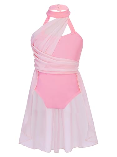 SUIBOZ Moderner Lyrischer Tanzanzug für Kinder, Mädchen, Neckholder, Tüll, Ballett, Latein, Jazz, Bühnenaufführung, Mantel, Rosa, 11–12 Jahre von SUIBOZ