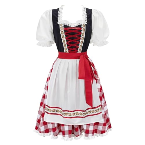 SUIBOZ Oktoberfest Outfit Damen Dirndl Kleid Fasching Kostüm Bayerisch Traditionell Halloween 3 Stück Set Karneval (J32023schwarz, 3XL) von SUIBOZ