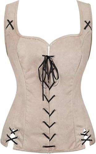 SUIBOZ Piratenkostüm für Erwachsene, Damen, Renaissance-Kostüme, Steampunk, Piratenweste, Wikingermieder, Schnürweste, Cosplay (Beige, L) von SUIBOZ