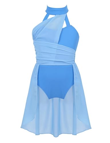 SUIBOZ Turnanzug für Kinder, Mädchen, Neckholder, moderner Lyrischer Tanzanzug, Tüllkleid, Ballett, Latein, Jazz, Bühnenaufführung, Mantel (Hellblau, 7–8 Jahre) von SUIBOZ