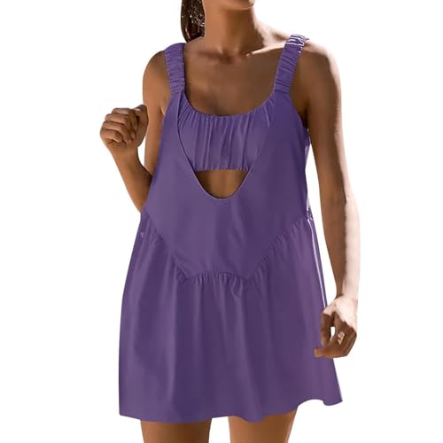 Tenniskleid mit integrierten Shorts und BH, Tenniskleider für Damen, quadratischer Kragen, offener Rücken, Sport-Tenniskleid, modisches Fitness-Outfit, athletisches Tenniskleid, kurzes Kleid für den von SUIBOZ