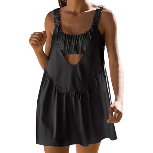 Tenniskleid mit integrierten Shorts und BH, Tenniskleider für Damen, quadratischer Kragen, offener Rücken, Sport-Tenniskleid, modisches Fitness-Outfit, athletisches Tenniskleid, kurzes Kleid für den von SUIBOZ