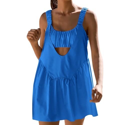 Tenniskleid mit integrierten Shorts und BH, Tenniskleider für Damen, quadratischer Kragen, offener Rücken, Sport-Tenniskleid, modisches Fitness-Outfit, athletisches Tenniskleid, kurzes Kleid für den von SUIBOZ