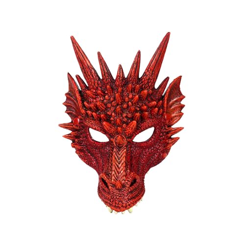 SUIOPPYUW Coole Drachenmaske für Halloween Partys und Cosplay, Cosplay Maske, PU Maske, Cosplay Tiermaske, Party Maske, Masken Ostern, Rot von SUIOPPYUW