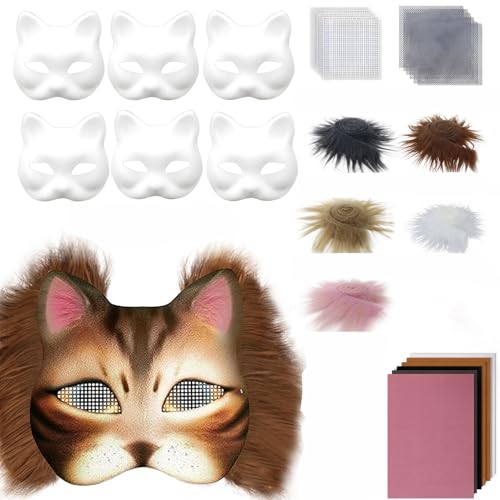 SUIOPPYUW Katzenmasken DIY Set für Cosplay und Halloween Partys, DIY Maskenherstellungsset, Papieraugennetze und Edelsteinaufkleber, Therian Maskenset, A von SUIOPPYUW