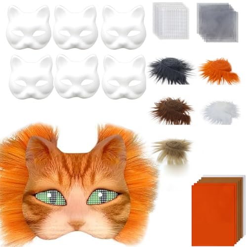 SUIOPPYUW Katzenmasken DIY Set für Cosplay und Halloween Partys, DIY Maskenherstellungsset, Papieraugennetze und Edelsteinaufkleber, Therian Maskenset, B von SUIOPPYUW