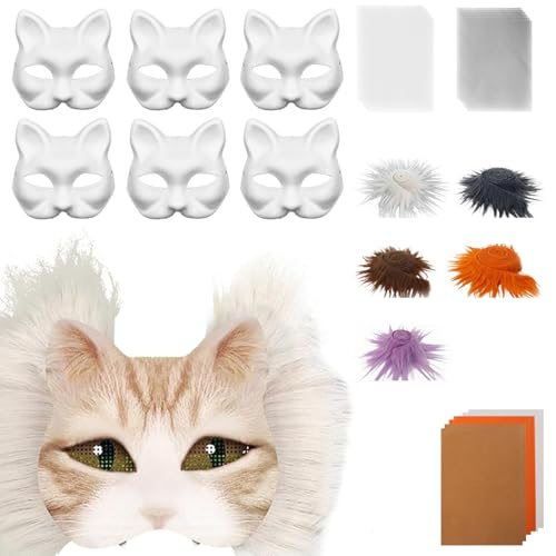 SUIOPPYUW Katzenmasken DIY Set für Cosplay und Halloween Partys, DIY Maskenherstellungsset, Papieraugennetze und Edelsteinaufkleber, Therian Maskenset, C von SUIOPPYUW