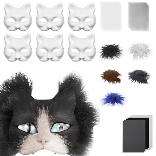 SUIOPPYUW Katzenmasken DIY Set für Cosplay und Halloween Partys, DIY Maskenherstellungsset, Papieraugennetze und Edelsteinaufkleber, Therian Maskenset, D von SUIOPPYUW