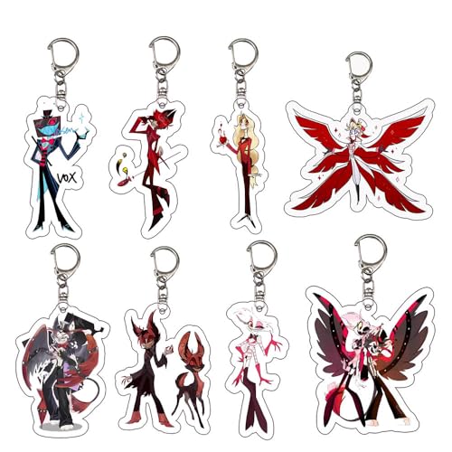 8 Pack Hazbins Alastor Hotels Schlüsselanhänger Anime Figur Key Chain Niedliche Action Figures Tasche Car Key Accessories von SUJEBRAN