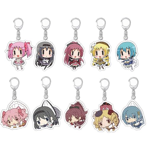 SUJEBRAN 10 Set Madoka Magicas Schlüsselanhänger Anime Figur Keychain Madoka Magicas Mode Tasche Car Key Accessories von SUJEBRAN