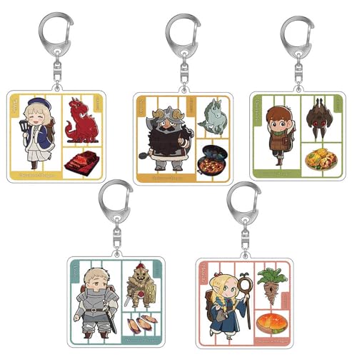 SUJEBRAN 5 Pack Delicious Dungeon Meshi Figure Schlüsselanhänger Anime Figur Marcille Laios Cosplay Keychain Mode Tasche Accessories von SUJEBRAN