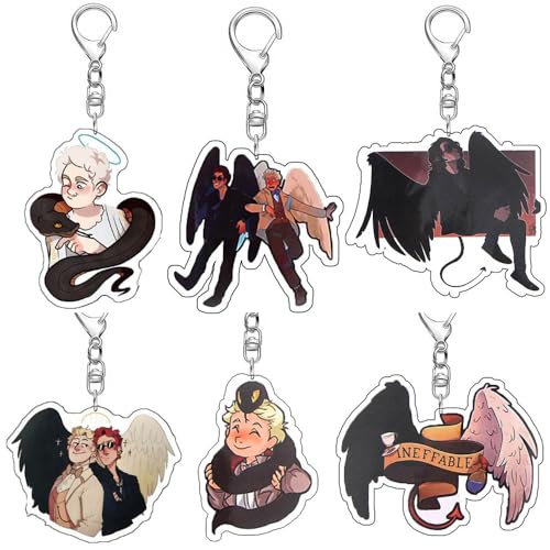 SUJEBRAN 6 Good of Omen Schlüsselanhänger Film Figur Key Chain Kollektionen Engel Und Dämonen Niedliche Tasche Charms von SUJEBRAN