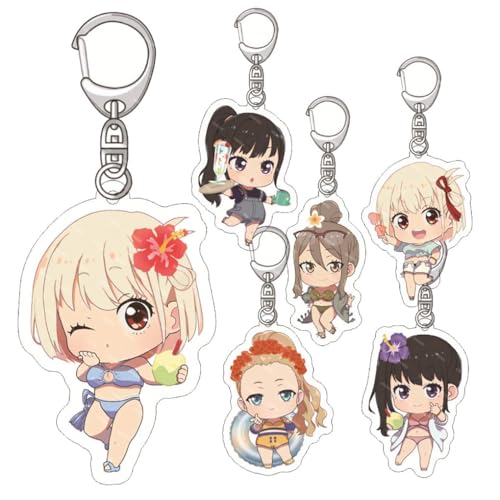 SUJEBRAN 6 Lycoris Recoils Figure Schlüsselanhänger Anime Figur Cosplay Keychain Lycoris Recoils Tasche Car Key Accessories von SUJEBRAN