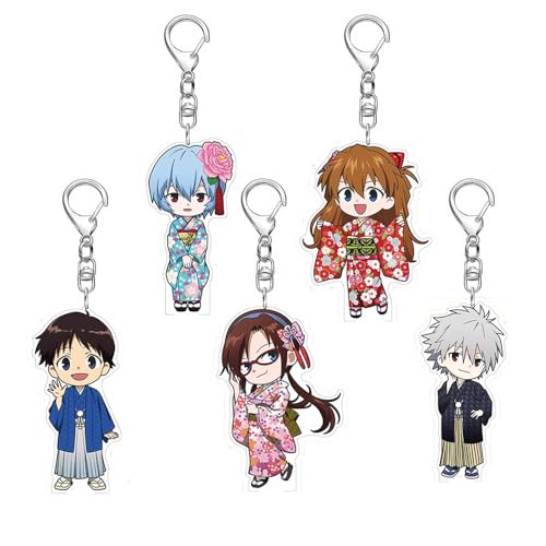 SUJEBRAN Evangelions Schlüsselanhänger Anime Figur Keychain Evangelions Niedlich Tasche Car Key Accessories 5 Set von SUJEBRAN