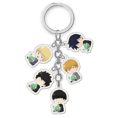 SUJEBRAN Mob Psychos 100 Fünf Zeichen Schlüsselanhänger Anime Figur Key Chain Kollektionen Mode Tasche Charms von SUJEBRAN