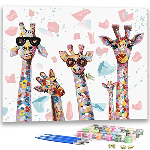 SULISO Malen Nach Zahlen Erwachsene, DIY Handgemalt Ölgemälde Kits für Anfänger, Kinder und Erwachsene, Paint by Numbers,Weihnachtsgeschenke Home Haus Deko,Ohne Rahmen 40x50cm,Familie Giraffe von SULISO