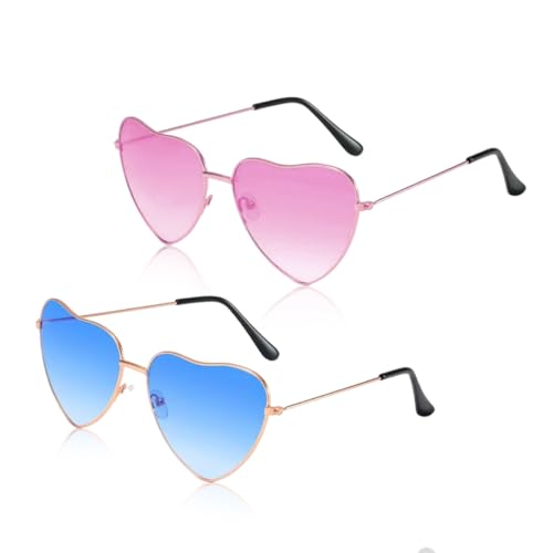 SULIUDAJI 2 Pack Herz Sonnenbrille, Weinsamkeit Hippie Gläser, Retro Kostüm Brille Für Kinder Herren Damen 60Er 70Er 80Er 90Er Party Hippie Chic, Kleid Accessoires von SULIUDAJI