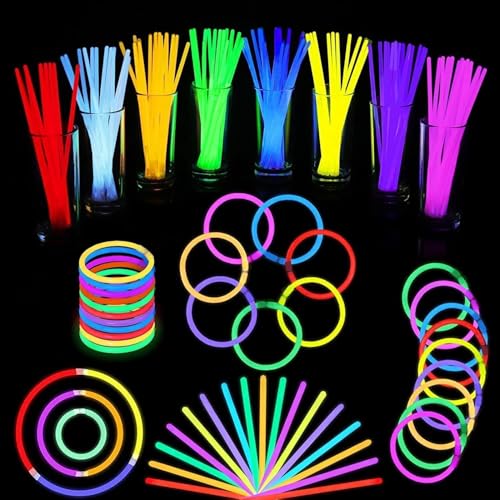 SULOLI 100 Stück Knicklichter Party Set,Leuchtstäbe mit 100 Verbinder,Neon Knicklichter Ketten für Hochzeit, Leuchtarmbänder, Weihnacht Party von SULOLI