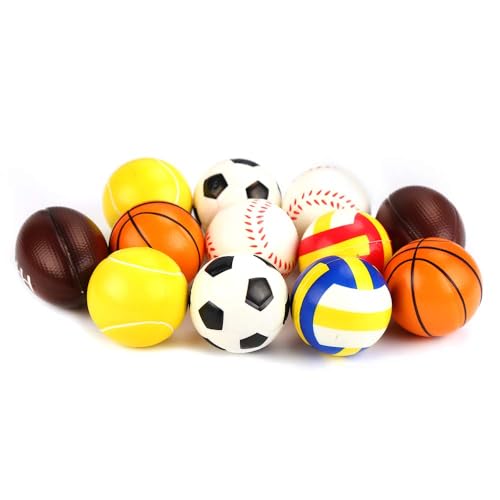 SULOLI 12 Stück Antistressball, Sport-Bälle, Stressball, Dekompressionsball aus Schaumstoff für Kinder und Erwachsene, Geburtstagsgeschenk von SULOLI