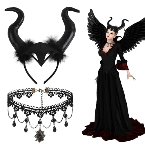 SULOLI 2 Stück Halloween Königin Hörner Kopfschmuck,maleficent Hörner,Schwarz Teufel Haarschmuck für Erwachsene, Kinder,Damen und Herren,Halloween,Karneval,Party von SULOLI