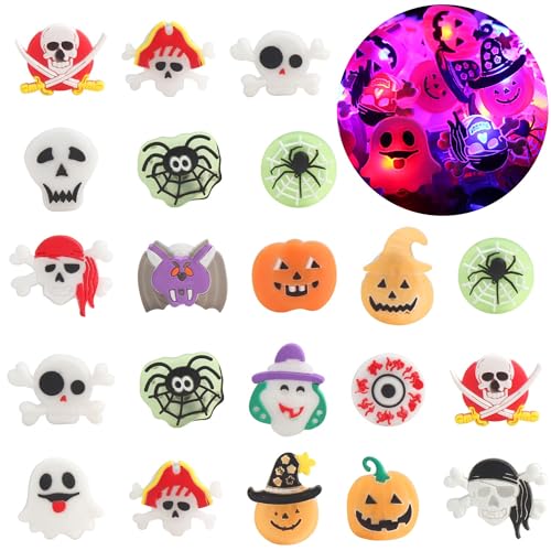 SULOLI 48 Stück Halloween Leuchtringe Kinder,3D LED Ringe,Karikatur Leuchtspielzeug für Karneval Cosplay Party Halloween Erwachsene Kinder von SULOLI