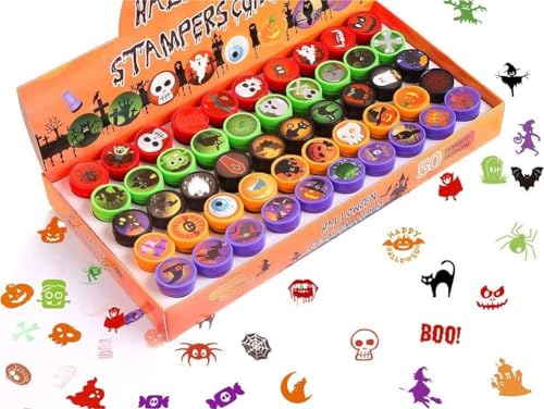 SULOLI 50 Stück Halloween-Stempel für Kinder, manuelle Aktivität, Kinder, Halloween-Stempel, Lernspielzeug für Kinder von SULOLI