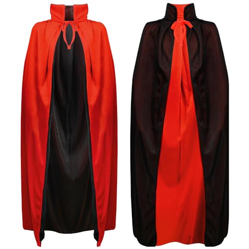 SULOLI Halloween Vampir Umhang,Teufel kostüm Kinder,Schwarz Rot Halloween-umhang für Karneval Cosplay Halloween Erwachsene Kinder(120CM) von SULOLI