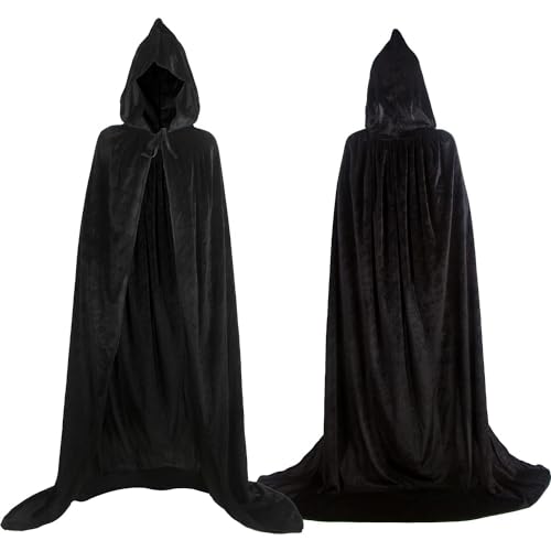 SULOLI Halloween Vampir Umhang mit Kapuze,Schwarz Teufel kostüm,Glänzender Samt halloween kostüm für Karneval Cosplay Halloween Erwachsene Kinder(150CM) von SULOLI