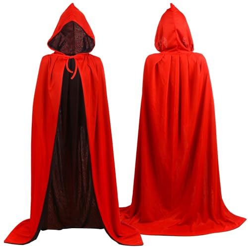 SULOLI Halloween Vampir Umhang mit Kapuze,Teufel kostüm Kinder,Schwarz Rot Doppelseitig Halloween-umhang für Karneval Cosplay Halloween Erwachsene Kinder(140CM) von SULOLI