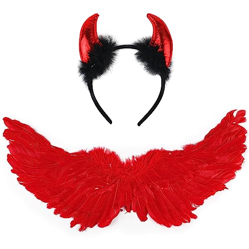 SULOLI Rote Engelsflügel Set Rote Angel Wings Teufel Kostüm Damen für Kinder Damen Mädchen Jungen,Halloween,Weihnachten,Engel-Cosplay von SULOLI