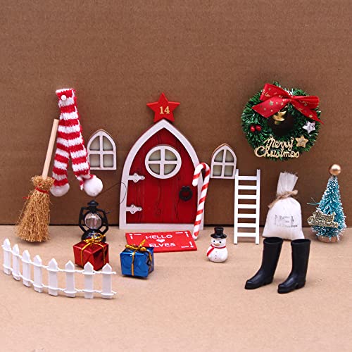 SULOLI Wichteltür Zubehör Weihnachten,Weihnachtswichtel Tür Set,Elfentür Holz,Weihnachtsdeko Feentürchen-Set für Kinder Party Geschenke von SULOLI