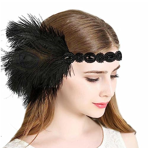 SUMMITDRAGON Federkopfschmuck Frau Karneval Gatsbys Kopfschmuck Maskerade Kopfschmuck Mardi Gras Kopfschmuck Federn Flapper Stirnband von SUMMITDRAGON