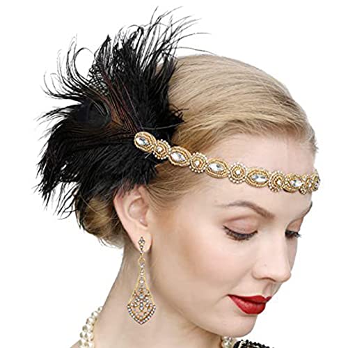 SUMMITDRAGON Federkopfschmuck Frau Karneval Gatsbys Kopfschmuck Maskerade Kopfschmuck Mardi Gras Kopfschmuck Federn Flapper Stirnband von SUMMITDRAGON