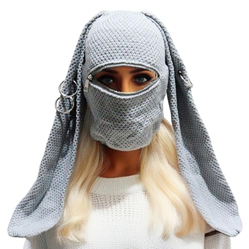 SUMMITDRAGON Punk Kaninchen Ohren Strickerhalterkappen Für Teenager Mädchen Winter Warme Gesichtsmaske Erwachsener Cosplay Kostüm Für Rand Für Outdoor von SUMMITDRAGON