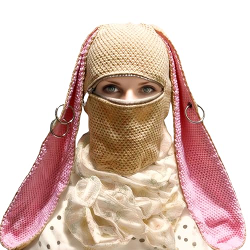 SUMMITDRAGON Punk Kaninchen Ohren Strickerhalterkappen Für Teenager Mädchen Winter Warme Gesichtsmaske Erwachsener Cosplay Kostüm Für Rand Für Outdoor von SUMMITDRAGON