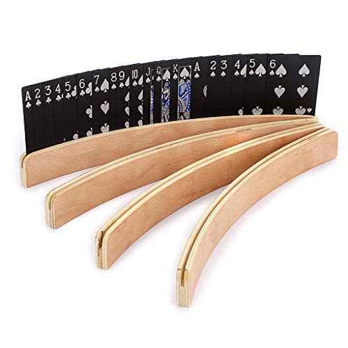 SUMNACON 4 x Spielkartenhalter 33 cm Spielkartenhalter Ständer gebogen Holz Kartenorganizer für Erwachsene, Senioren, Kartenspiel Zubehör für Brücke, Go Fish, UNO von SUMNACON