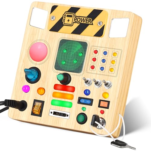 SUNACE Montessori Busy Board - Montessori Spielzeug ab 1 Jahr Holzspielzeug mit 12 Schalter 23 LED Motorikspielzeug Activity Board Schalter Spielzeug für Kleinkinder Jungen Mädchen ab 1 2 3 Jahre von SUNACE