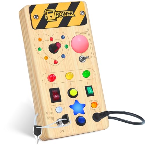 SUNACE Montessori Busy Board - Montessori Spielzeug ab 1 Jahr Holzspielzeug mit 8 Schalter 15 LED Motorikspielzeug Activity Board Schalter Spielzeug für Kleinkinder Jungen Mädchen ab 1 2 3 Jahre von SUNACE