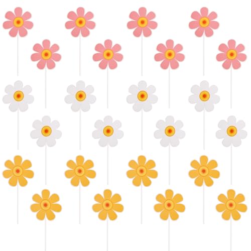 SUNBEAUTY 24 Stück Essbare Blumen Cupcake Toppers Weiße Gänseblümchen Tortenaufleger Essbare Blumen Torte Toppers Kuchendeckel für Geburtstage Hochzeit von SUNBEAUTY